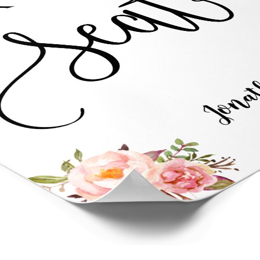 あなたの席は結婚式のレセプションピンクのフローラを待っている ポスター (角)