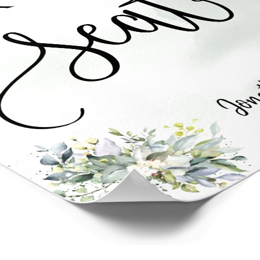 あなたの席は結婚式のレセプションユーカリのサインを待っている ポスター (角)