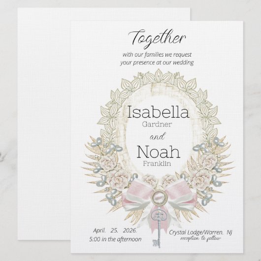 あなたの心への鍵 エレガントフラット ウェディング 招待状 (正面/裏面)