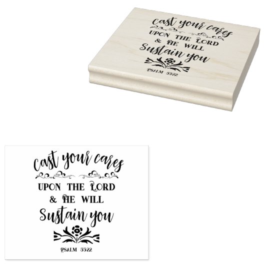 あなたの思い煩いを主の元にゆだねなさい 主はあなたを支えてくださる　詩篇55:22 書かれた聖書の名 ラバースタンプ (押印)