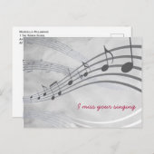 あなたの恋しく思歌う灰色のかわいらしミュージカル ポストカード (正面/裏面)