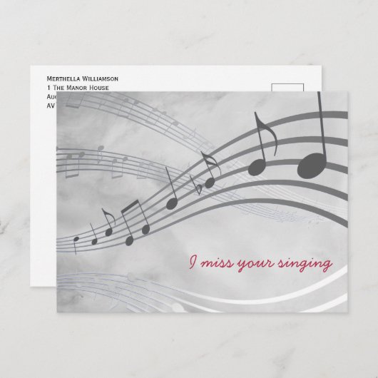 あなたの恋しく思歌う灰色のかわいらしミュージカル ポストカード (正面/裏面)