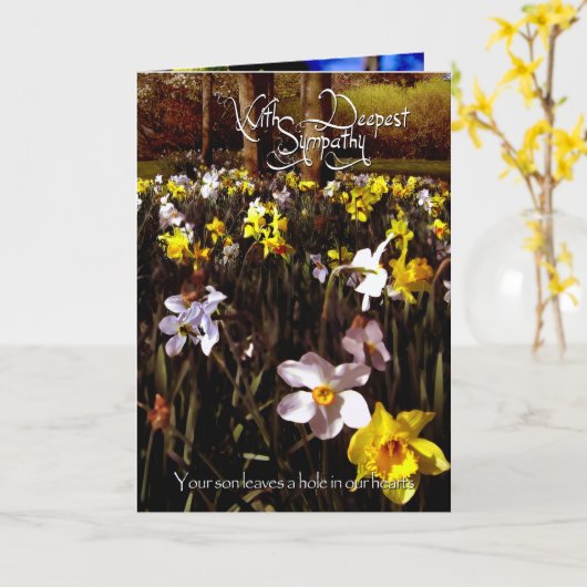 あなたの息子は私達のハートの穴、悔やみや弔慰を残します カード (黄色い花)