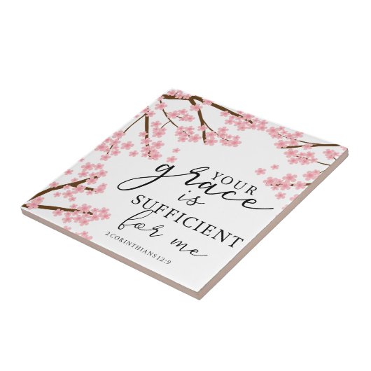 あなたの恵みは十分である聖書 桜の花 タイル (側面)