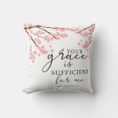 あなたの恵みは聖書の聖句ピンクの花で十分 クッション (正面)
