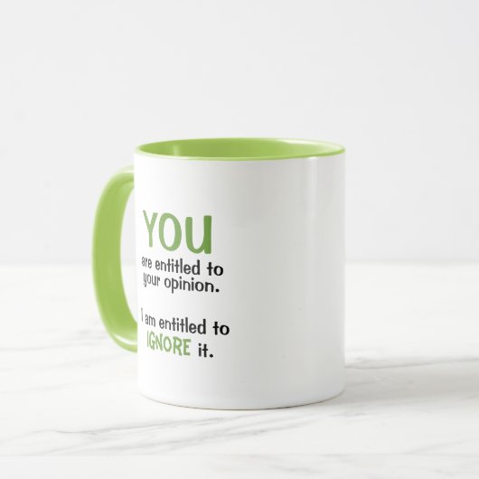 あなたの意見のおもしろいなオフィスのユーモアのマグに資格を与えられる マグカップ (正面左)