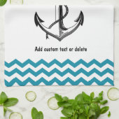 あなたの愛はいかりのティール(緑がかった色)の青いシェブロンの私のカスタムです キッチンタオル (折り畳み)