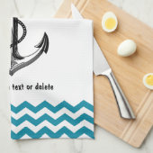 あなたの愛はいかりのティール(緑がかった色)の青いシェブロンの私のカスタムです キッチンタオル (四つ折り)