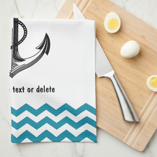 あなたの愛はいかりのティール（緑がかった色）の青いシェブロンの私のカスタムです キッチンタオル (四つ折り)