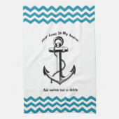 あなたの愛はいかりのティール(緑がかった色)の青いシェブロンの私のカスタムです キッチンタオル (縦)