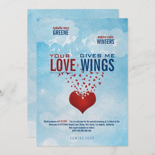 あなたの愛は私に翼-映画のポスターの結婚式--を与えます 招待状 (正面/裏面)
