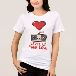 あなたの愛をレベルアップ レトロピクセルゲームデザイン トライブレンドTシャツ