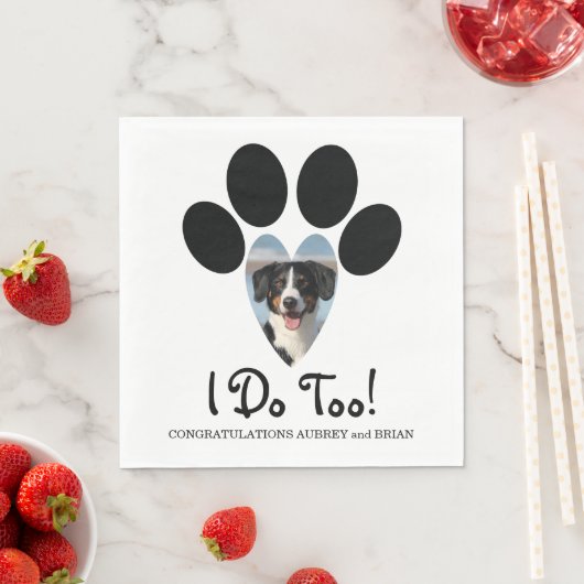 あなたの愛犬の写真入り結婚式ナプキン「私も!」 スタンダードランチョンナプキン (インサイチュ)