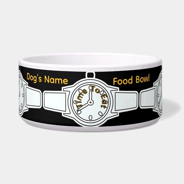 あなたの愛犬の名前　黒い食べ物の時間だよ ボウル (正面)