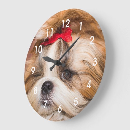 あなたの愛犬の子犬のフォトクロック顔時計 ラージ壁時計 (傾斜)