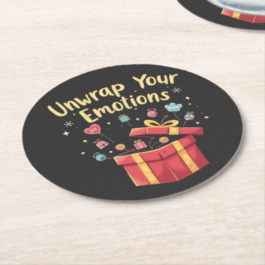 あなたの感情を解くクリスマスメンタルヘルスクリスマス ラウンドペーパーコースター (アングル)