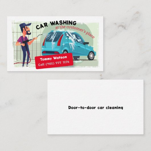 あなたの戸口で洗車 | おもしろい 名刺 (正面/裏面)
