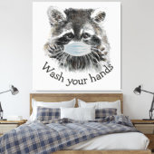 あなたの手を洗うCovidパンデミックかわいいラクーン引用文 キャンバスプリント (インサイチュ (寝室))