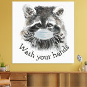 あなたの手を洗うCovidパンデミックかわいいラクーン引用文 キャンバスプリント (インサイチュ (リビング))