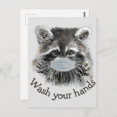 あなたの手を洗うCovidパンデミックかわいいラクーン引用文 ポストカード (正面/裏面)