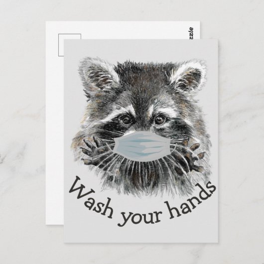 あなたの手を洗うCovidパンデミックかわいいラクーン引用文 ポストカード (正面/裏面)