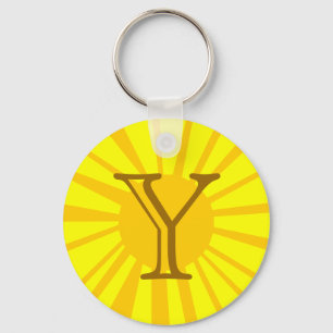 あなたの手紙。カスタム黄色Sun Ray Monogram. キーホルダー