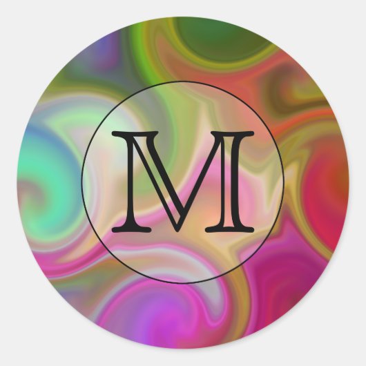 あなたの手紙、カラフル渦巻き旋回とカスタムモノグラム。 ラウンドシール (正面)