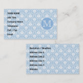 あなたの手紙、モノグラム。 淡いブルーのダマスク織パターン 名刺 (正面/裏面)