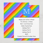 あなたの手紙、虹のストライプなモノグラム 招待状 (正面/裏面)