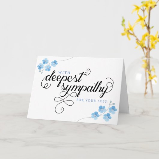 あなたの損失のための最も深い悔やみや弔慰で、青い花 カード (黄色い花)