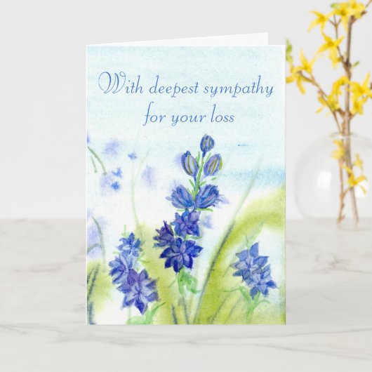 あなたの損失の青い水彩画の花のための悔やみや弔慰 カード (黄色い花)