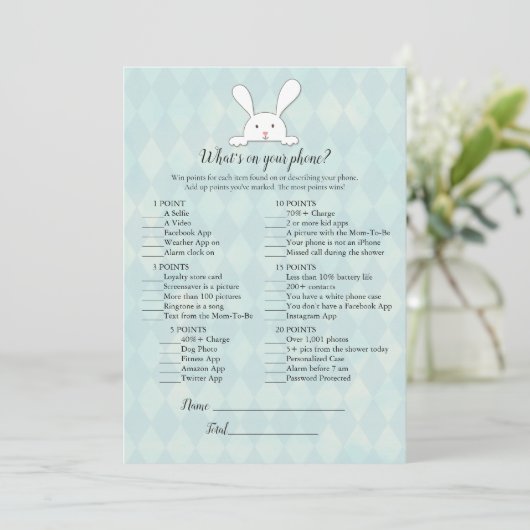 あなたの携帯電話に白ウサギ 赤ちゃんシャワーゲーム 招待状 (スタンド正面)