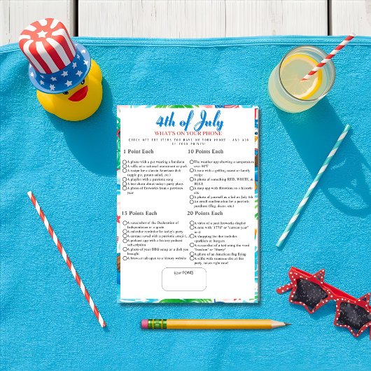 あなたの携帯電話の中身は? 4th of July ゲーム プールカード 招待状
