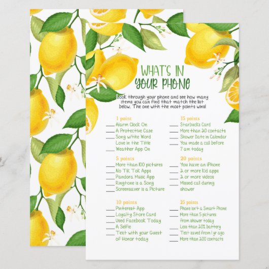 あなたの携帯電話の中身ゲーム - レモン (正面/裏面)