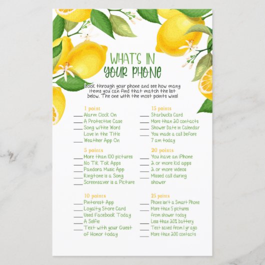 あなたの携帯電話の中身ゲーム - レモン (正面)