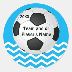 あなたの文字およびチーム色のシェブロンのサッカーのステッカー ラウンドシール