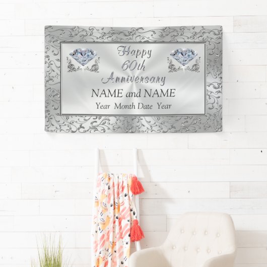 あなたの文字が付いているダイヤモンド第60記念日の旗 横断幕 (インサイチュ)