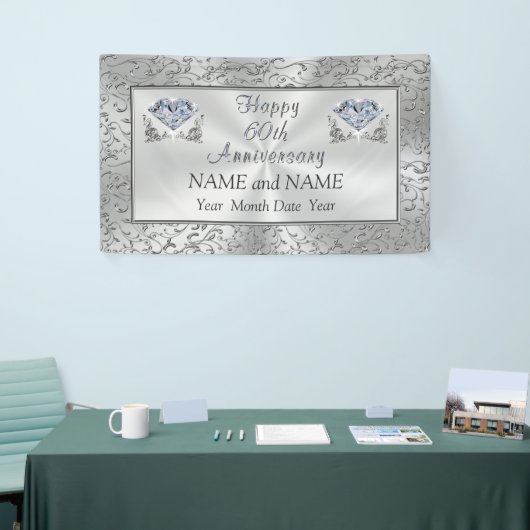 あなたの文字が付いているダイヤモンド第60記念日の旗 横断幕 (トレードショー)