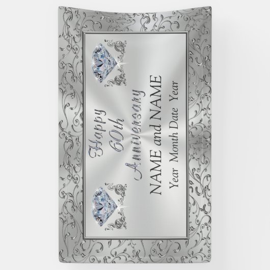 あなたの文字が付いているダイヤモンド第60記念日の旗 横断幕 (縦)