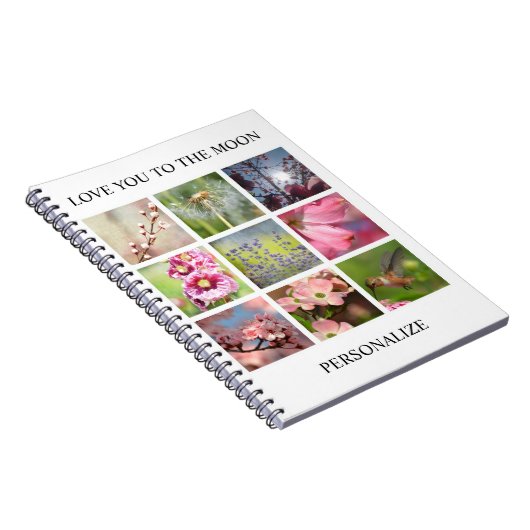 あなたの文字が付いているパーソナライズな写真のコラージュ ノートブック (右側)