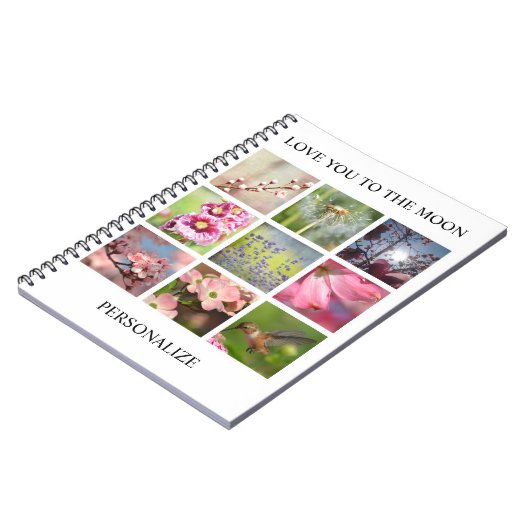 あなたの文字が付いているパーソナライズな写真のコラージュ ノートブック (左側)