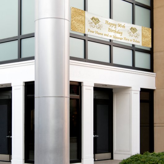 あなたの文字が付いている幸せな第90誕生日の旗 横断幕 (ビルの外側)