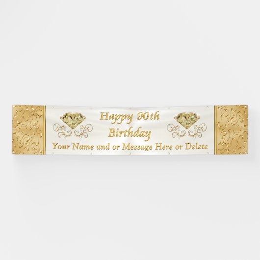 あなたの文字が付いている幸せな第90誕生日の旗 横断幕 (横)