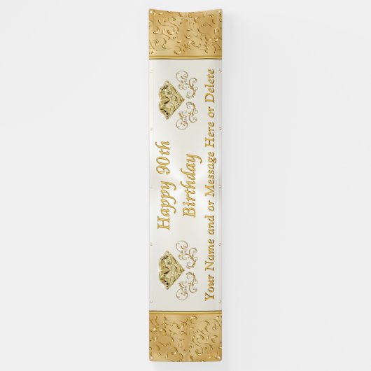 あなたの文字が付いている幸せな第90誕生日の旗 横断幕 (縦)