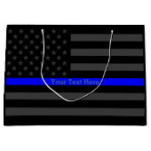 あなたの文字のパーソナライズで薄いブルーライン灰色米国の旗 ラージペーパーバッグ (正面)