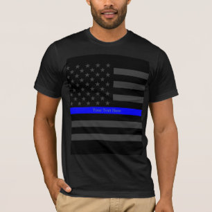 あなたの文字の薄いブルーライン黒米国の旗のファッション Tシャツ