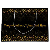 あなたの文字の黒か金ゴールドの星ライト輝きのおめでとう ラージペーパーバッグ (正面)