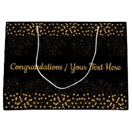 あなたの文字の黒か金ゴールドの星ライト輝きのおめでとう ラージペーパーバッグ