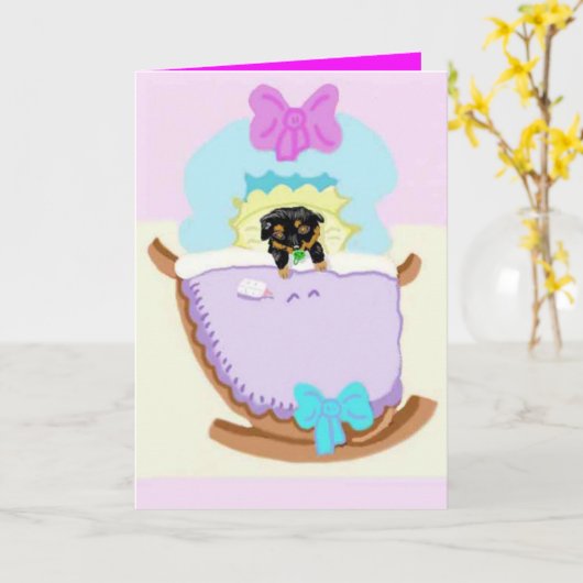 あなたの新しい子犬のお祝い カード (黄色い花)