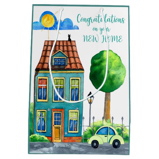 あなたの新しい家媒体のお祝い ミディアムペーパーバッグ (裏面)